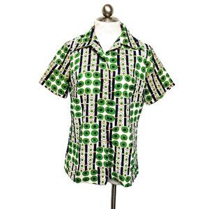 Hand Crafted 70’s Geometric design Secretary Blouse with self Bowtie